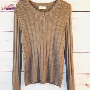Sonoma Half Button Front Tan Brown Sweater
